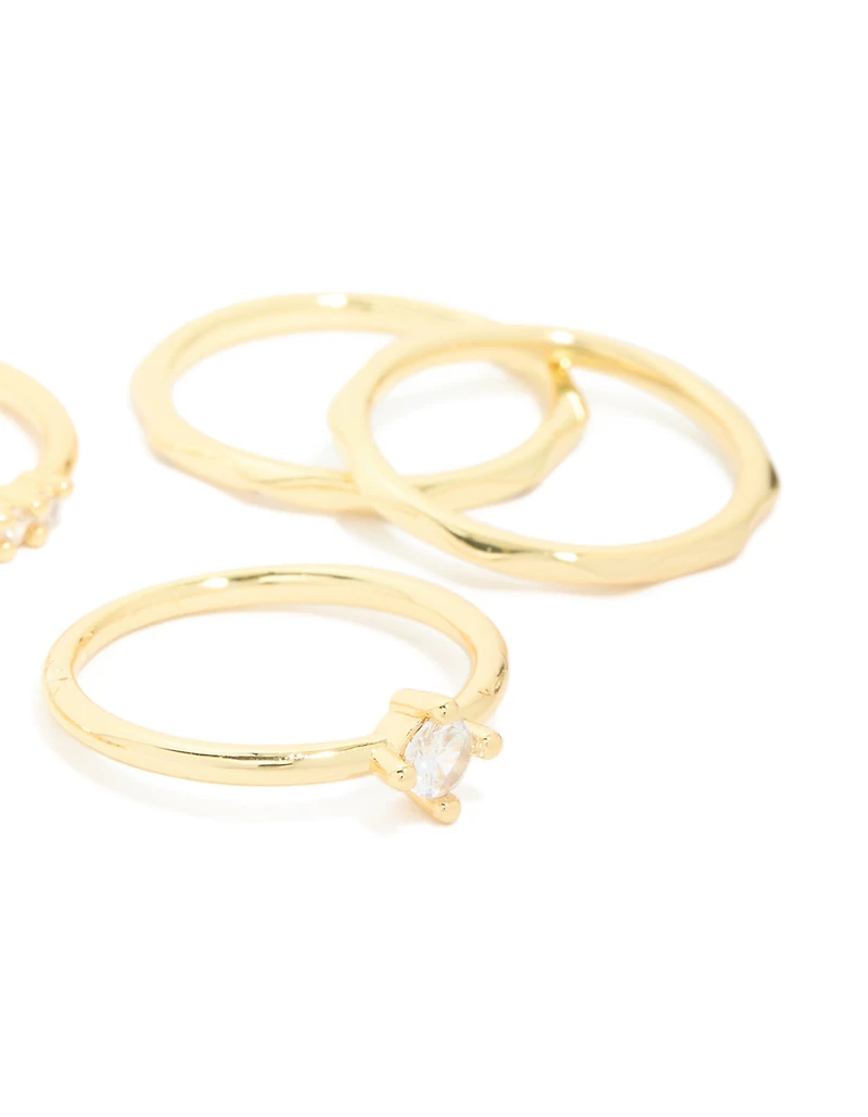 Gold Plated Cubic Zirconia & Molten Rings 5-Pack