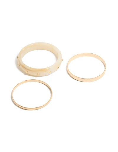 Gold & Cream Acrylic Studded Bangles 3-Pack