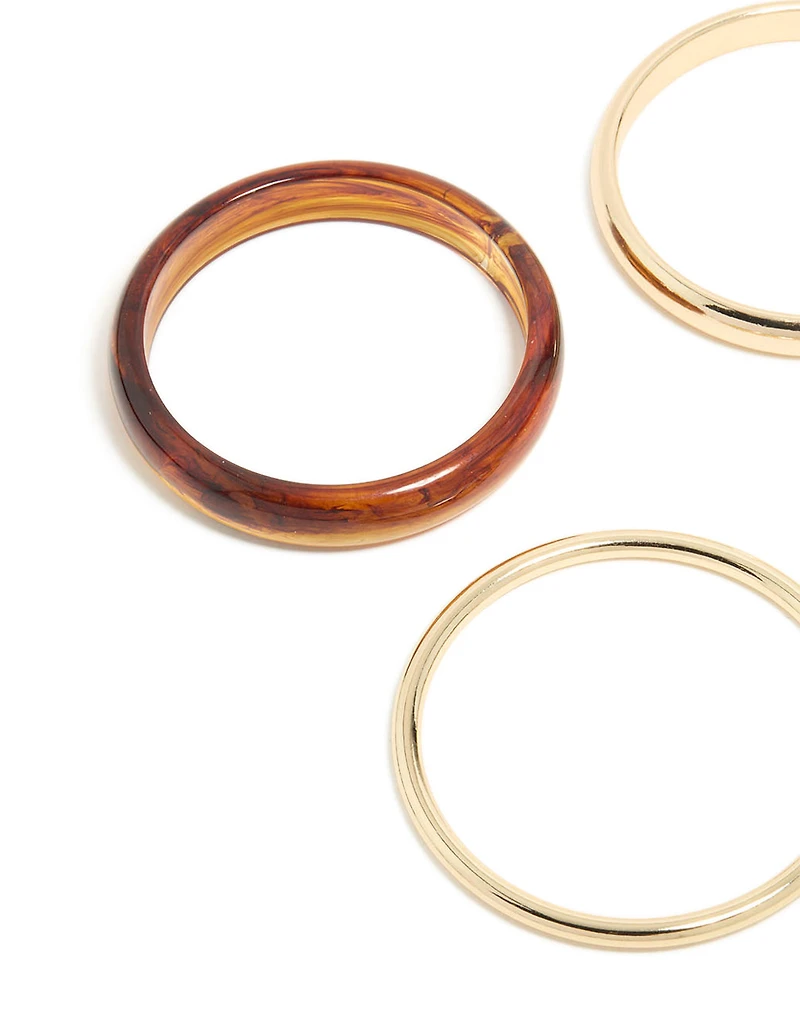 Gold, Cream & Brown Acrylic Bangles 4-Pack