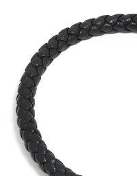Waterproof Stainless Steel Black PU Leather Braided Chunky Link Bracelet