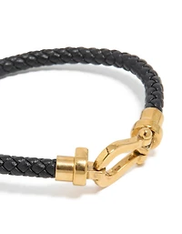 Waterproof Gold Plated Stainless Steel Black PU Leather Braided Chunky Link Bracelet