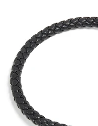 Waterproof Gold Plated Stainless Steel Black PU Leather Braided Chunky Link Bracelet