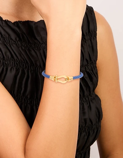 Bracelet en cuir PU bleu tissé en acier inoxydable étanche, épais