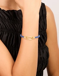 Bracelet en cuir PU bleu tissé en acier inoxydable étanche, épais