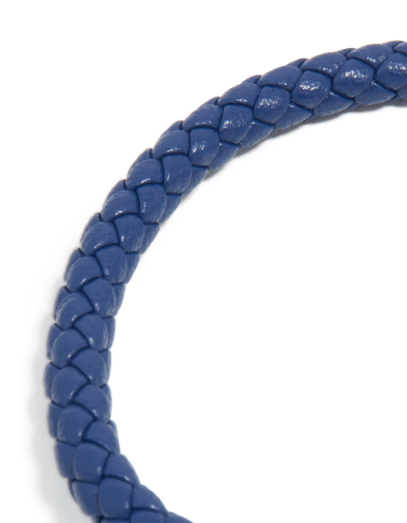 Waterproof Gold Plated Stainless Steel Blue PU Leather Braided Chunky Link Bracelet