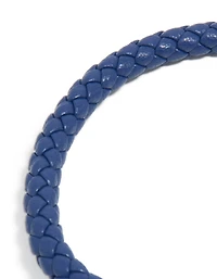 Waterproof Gold Plated Stainless Steel Blue PU Leather Braided Chunky Link Bracelet