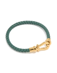 Waterproof Gold Plated Stainless Steel Turquoise PU Leather Braided Chunky Link Bracelet