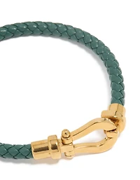 Waterproof Gold Plated Stainless Steel Turquoise PU Leather Braided Chunky Link Bracelet