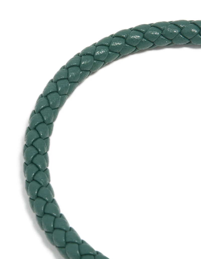 Waterproof Gold Plated Stainless Steel Turquoise PU Leather Braided Chunky Link Bracelet