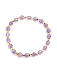 Waterproof Gold Plated Stainless Steel Amethyst Semi Precious Stone Beaded Stretch Bracelet