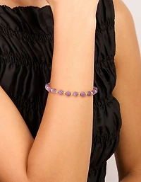 Waterproof Gold Plated Stainless Steel Amethyst Semi Precious Stone Beaded Stretch Bracelet