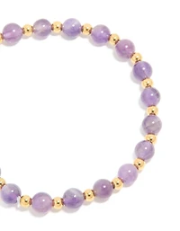 Waterproof Gold Plated Stainless Steel Amethyst Semi Precious Stone Beaded Stretch Bracelet