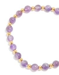 Waterproof Gold Plated Stainless Steel Amethyst Semi Precious Stone Beaded Stretch Bracelet