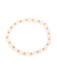 Waterproof Gold Plated Stainless Steel Rose Quartz Beaded Stretch Bracelet
