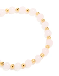 Waterproof Gold Plated Stainless Steel Rose Quartz Beaded Stretch Bracelet