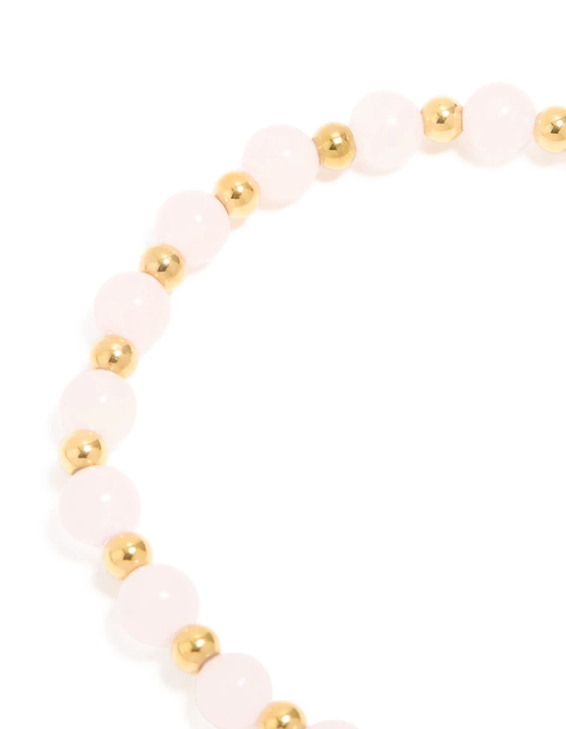 Waterproof Gold Plated Stainless Steel Rose Quartz Beaded Stretch Bracelet