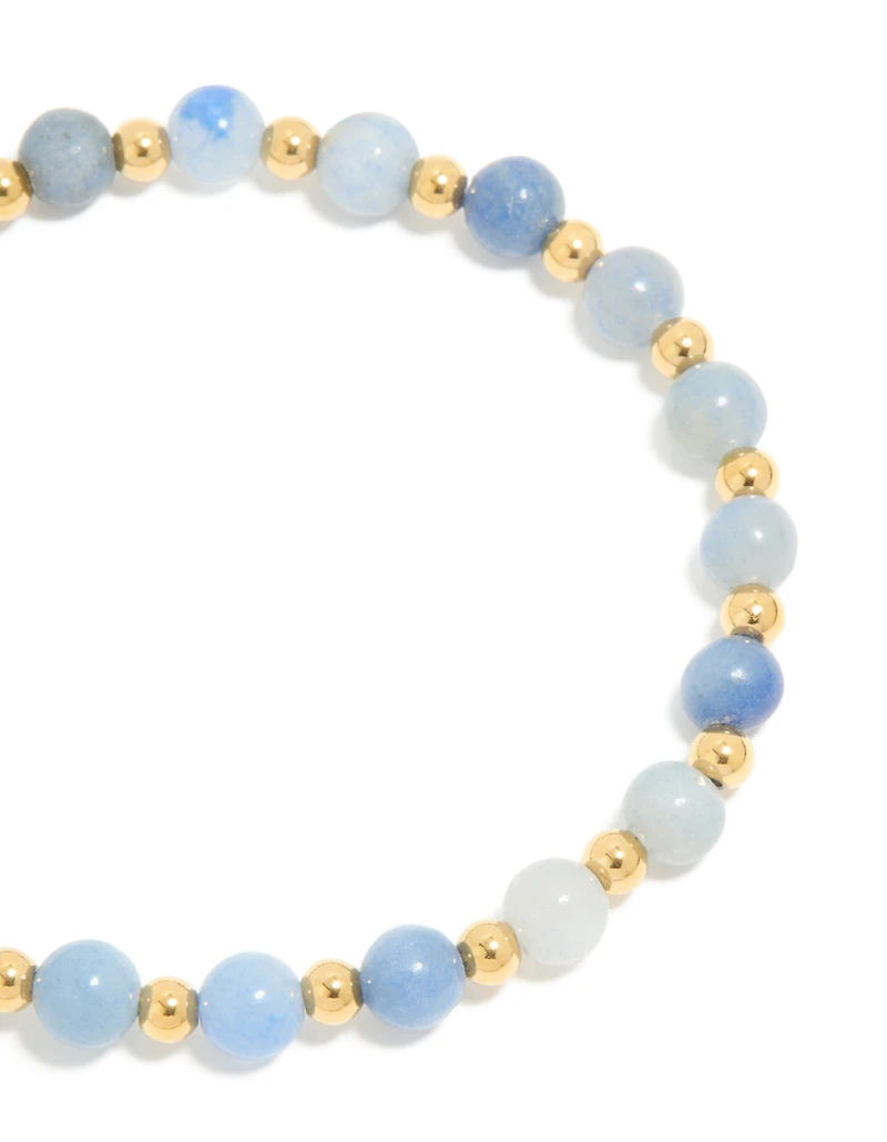 Waterproof Gold Plated Stainless Steel Blue Beaded Stretch Bracelet