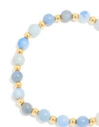 Waterproof Gold Plated Stainless Steel Blue Beaded Stretch Bracelet
