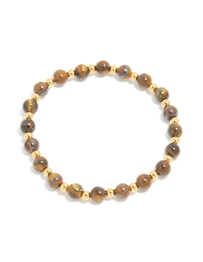 Waterproof Gold Plated Stainless Steel Tiger's Eye Semi Precious Stone Beaded Stretch Bracelet