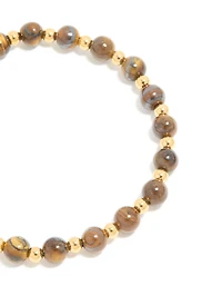Waterproof Gold Plated Stainless Steel Tiger's Eye Semi Precious Stone Beaded Stretch Bracelet