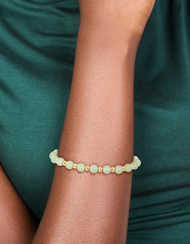 Waterproof Gold Plated Stainless Steel Green Beaded Stretch Bracelet