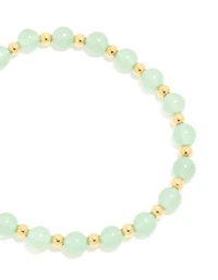 Waterproof Gold Plated Stainless Steel Green Beaded Stretch Bracelet