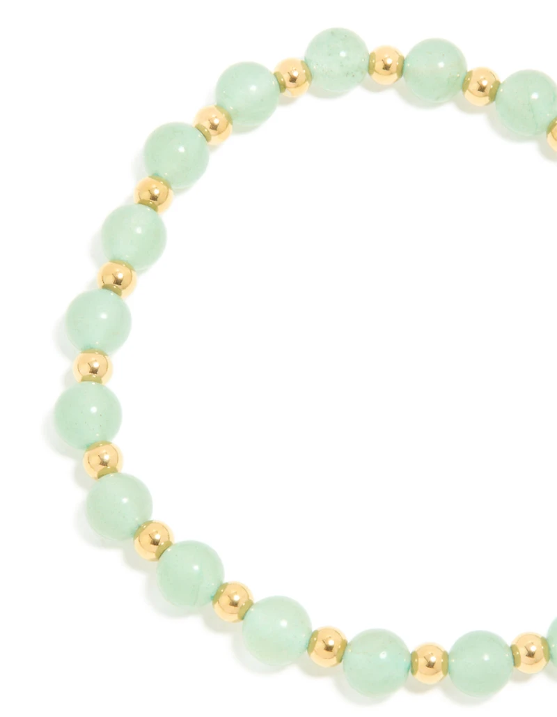 Waterproof Gold Plated Stainless Steel Green Beaded Stretch Bracelet