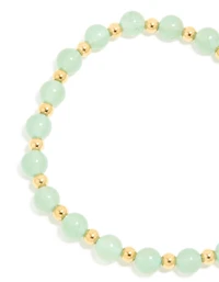Waterproof Gold Plated Stainless Steel Green Beaded Stretch Bracelet
