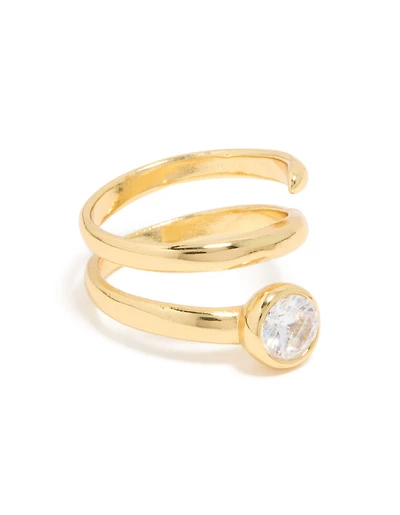 Waterproof Gold Plated Stainless Steel Diamante Swirl Ring