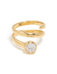 Waterproof Gold Plated Stainless Steel Diamante Swirl Ring