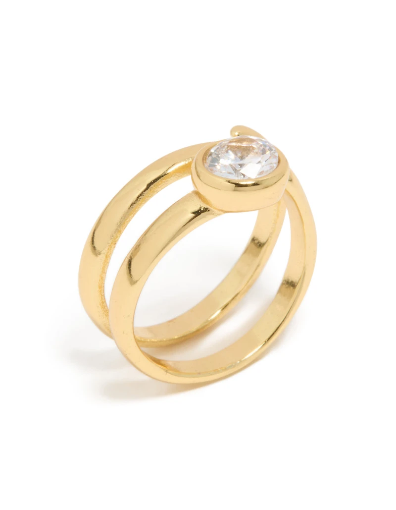 Waterproof Gold Plated Stainless Steel Diamante Swirl Ring