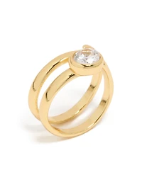 Waterproof Gold Plated Stainless Steel Diamante Swirl Ring