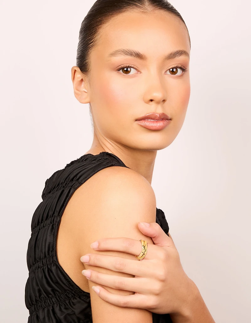 Waterproof Gold Plated Stainless Steel Triple Layered Twist Moving Ring