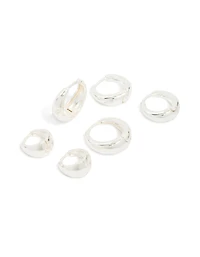 Silver Plated Classic Chunky Multi Sized Huggie Earrings 3-Pack