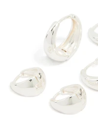 Silver Plated Classic Chunky Multi Sized Huggie Earrings 3-Pack