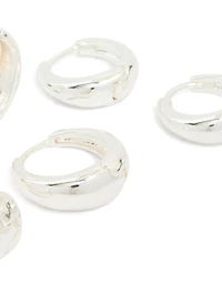 Silver Plated Classic Chunky Multi Sized Huggie Earrings 3-Pack