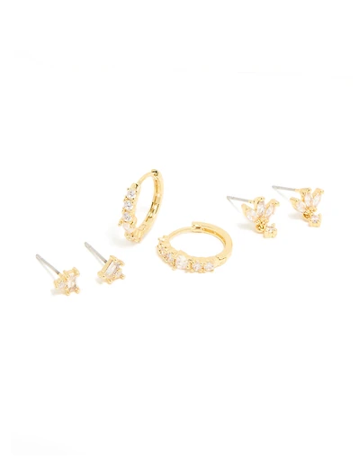 Gold Plated Brass Flower Earrings 3-Pack