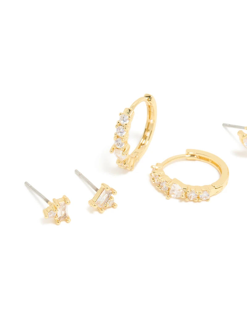 Boucles d’oreilles en laiton plaquées or en paquet de 3