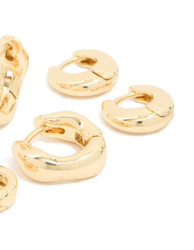 Gold Plated Brass Emerald Cubic Zirconia Huggie & Stud Earrings 4-Pack