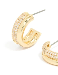 Gold Plated Brass Pave Illusion Hoop Earrings