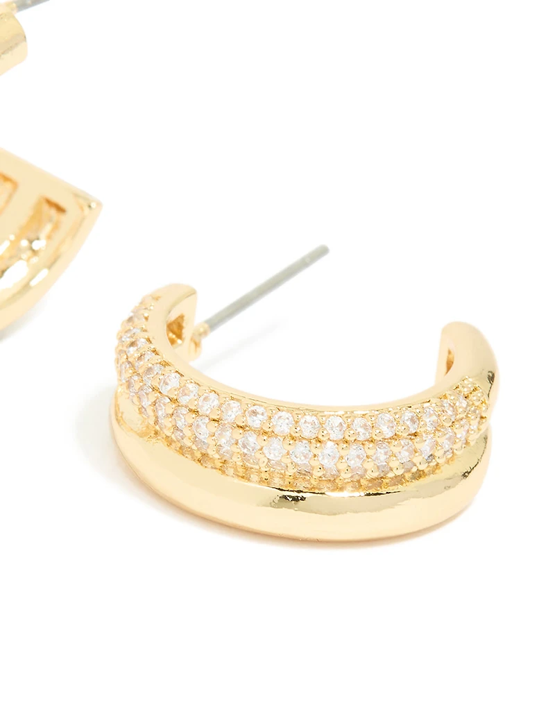 Gold Plated Brass Pave Illusion Hoop Earrings