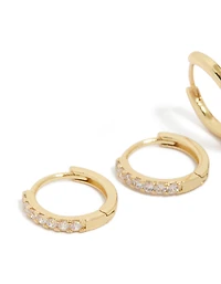 Pack de 2 boucles d’oreilles cubiques en laiton en laiton plaqué or et boucles d’oreilles Huggie lisses