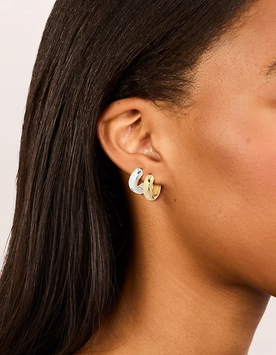 Mixed Metal Brass Classic Round Hoop Earrings 2-Pack