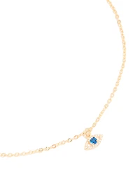 Gold Plated Brass Cubic Zirconia Pave Evil Eye Necklace