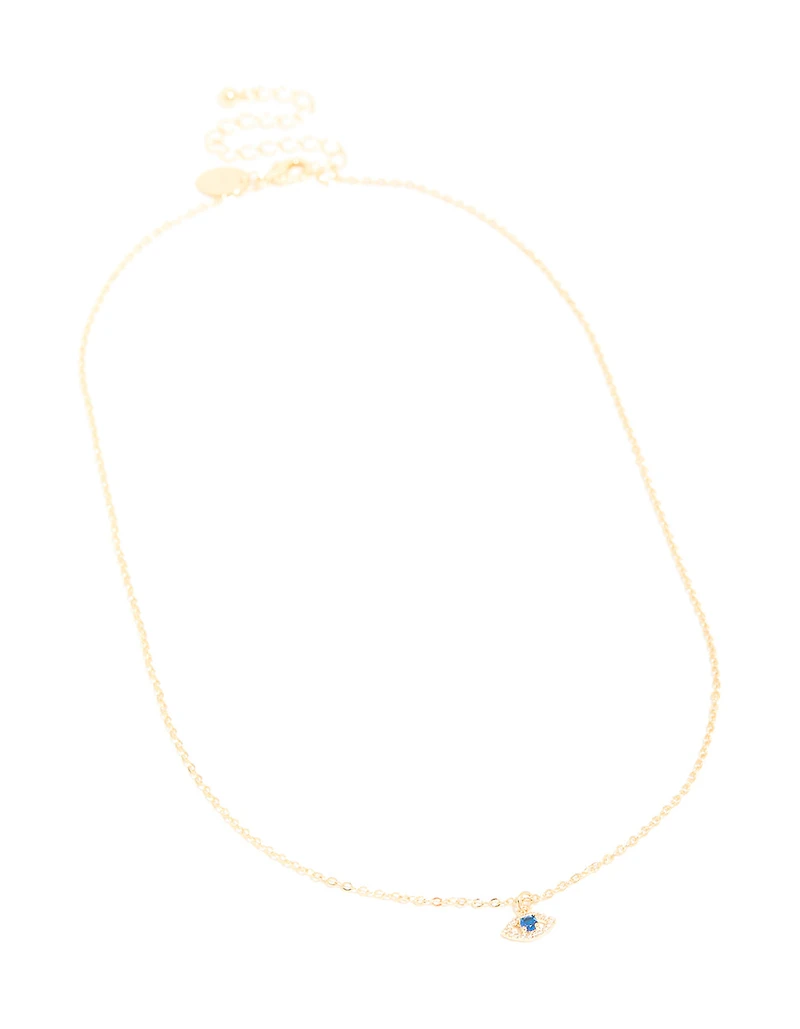 Gold Plated Brass Cubic Zirconia Pave Evil Eye Necklace