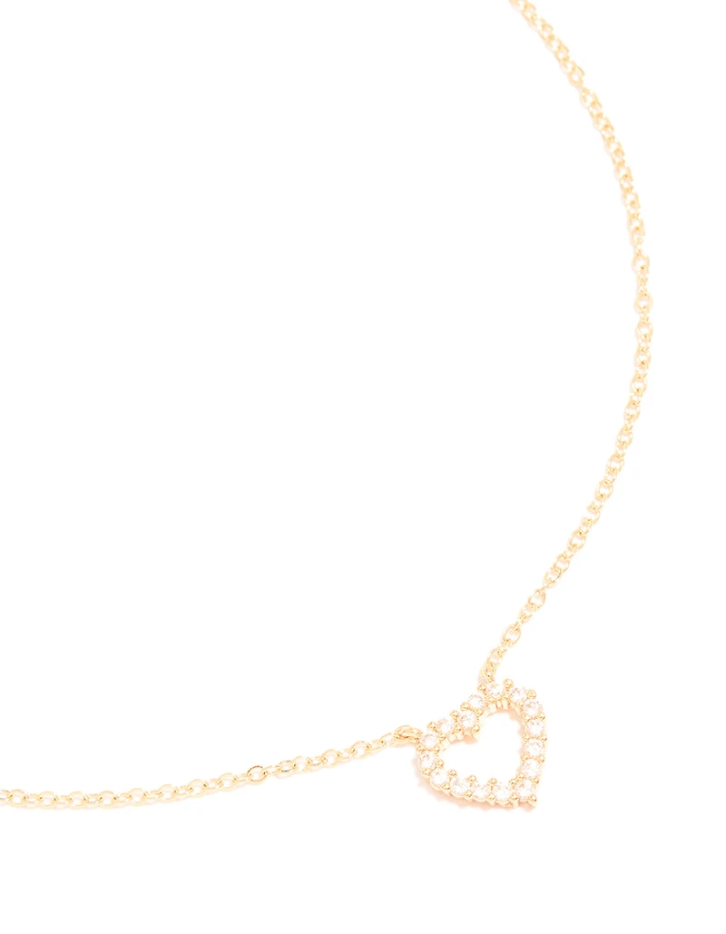 Gold Plated Brass Cubic Zirconia Pavé Heart Necklace