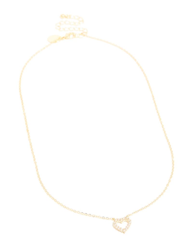 Gold Plated Brass Cubic Zirconia Pavé Heart Necklace