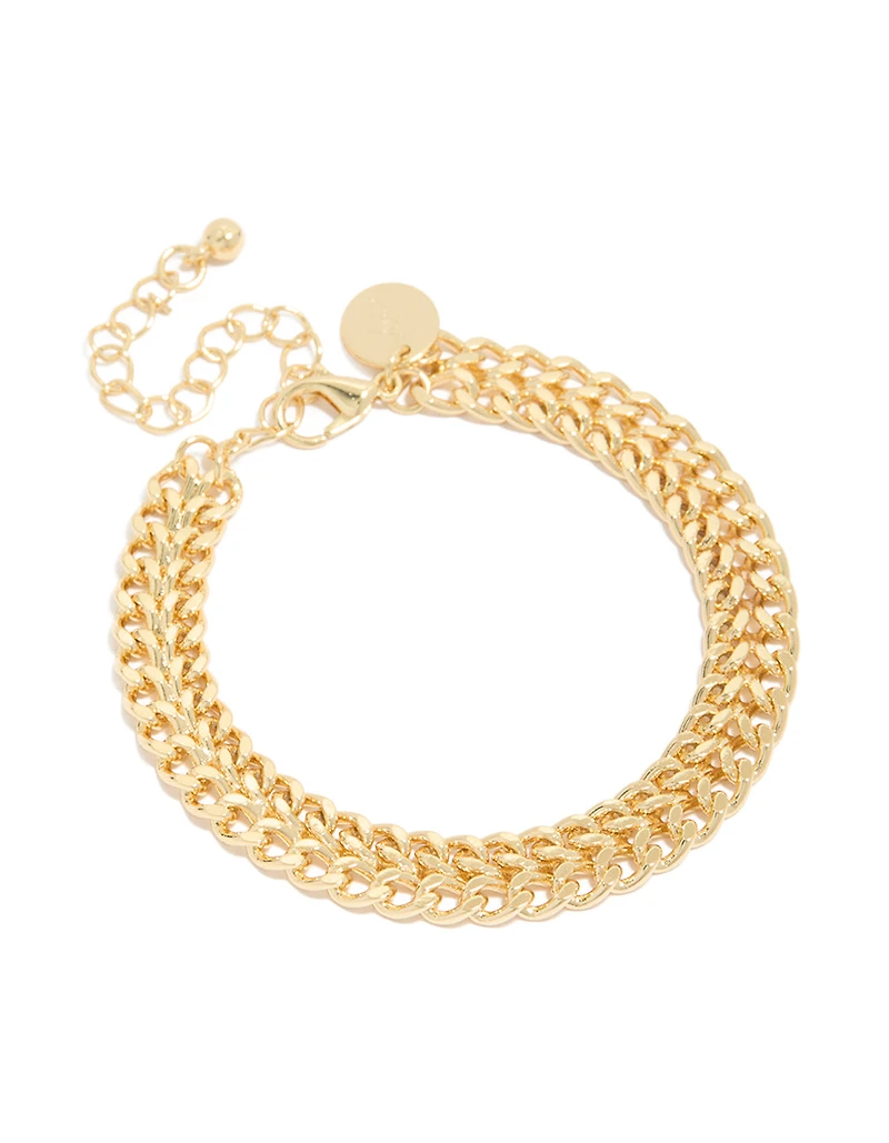 Gold Plated Double Flat Curb Chain Bracelet