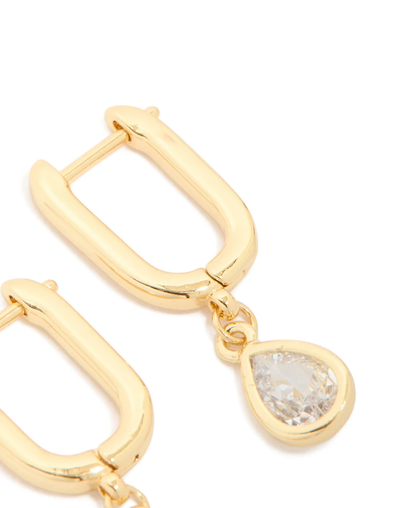 Gold Plated Cubic Zirconia Teardrop Drop Huggie Earrings
