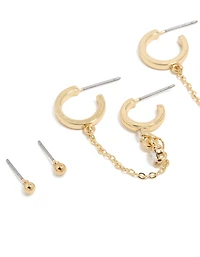 Huggie et boucles d’oreilles en zircone cubique plaqués or et boucles d’oreilles à chaîne